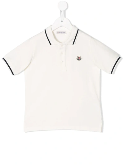 Moncler Kids' Cotton Piquet Polo Shirt With Logo Patch In White