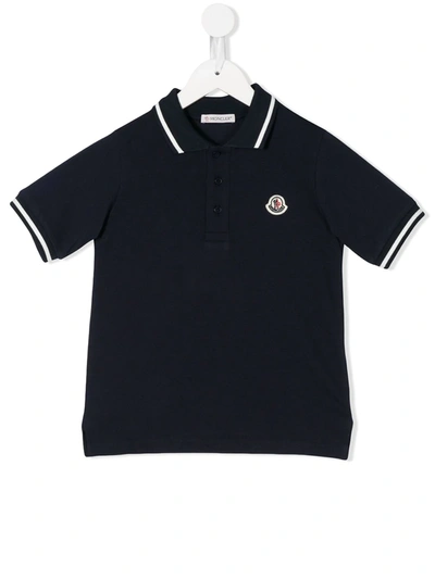 Moncler Kids' Logo Embroidered Polo Shirt In Blue