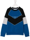 Givenchy Kids' Color Block Cotton Blend Sweatshirt In Blue