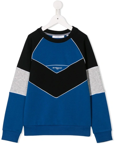 Givenchy Kids' Colour Block Cotton Blend Sweatshirt In Blue