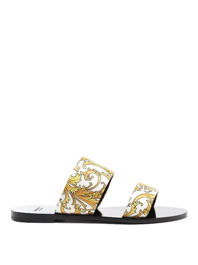 Versace Western Baroque Patterned Flat Sandals In White