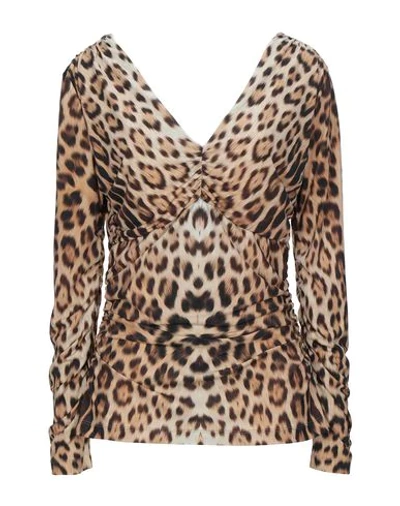 Roberto Cavalli Leopard Printed Long Sleeved T-shirt In Beige