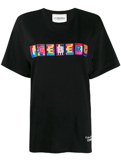 Iceberg X Peter Blake T-shirt With Multicolor Logo Patch In Black