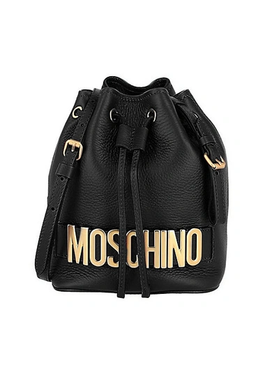 Moschino Couture Leather Bucket Bag With Printed Logo In Black