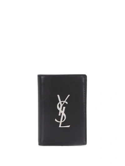 Saint Laurent Logo Plaque Bi-fold Wallet In Black