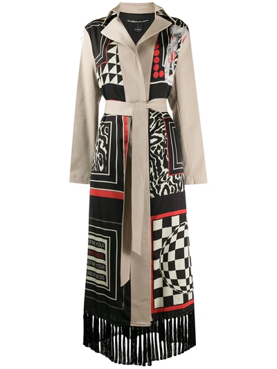 Pinko Abstract Printed Belted Coat In Neutrals