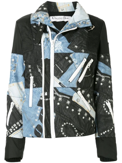 Pre-owned Dior  Denim And Leather Print Zipped Jacket In Multicolour