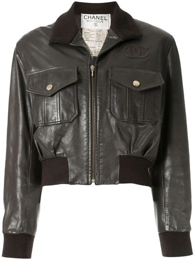 Pre-owned Chanel Cc Patch Bomber Jacket In Brown