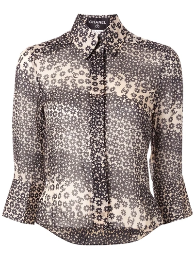 Pre-owned Chanel 2003 Floral Cropped Shirt In Brown