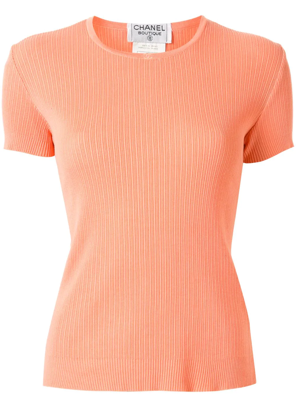 Pre-owned Chanel 1997 Ribbed Knitted T-shirt In Pink | ModeSens