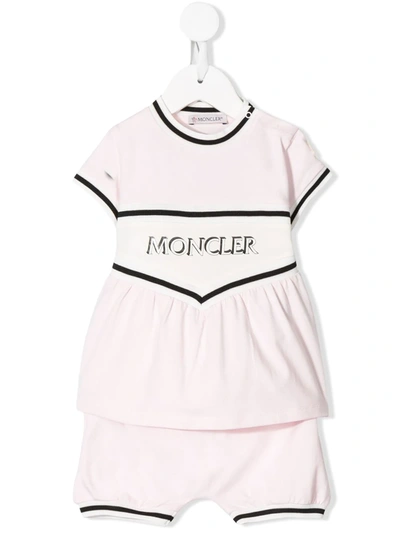 Moncler Babies' Logo Print Stripe Detail Tracksuit Set In Rose