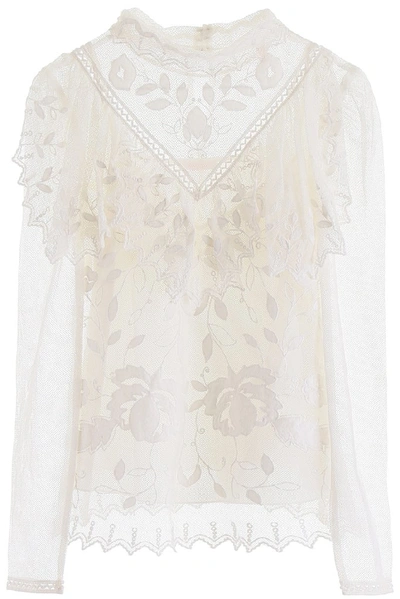 See By Chloé Lace Insert Mesh Blouse In White
