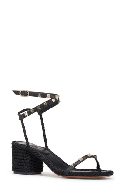 Valentino Garavani Rockstud Rope Ankle-strap Sandals In Black | ModeSens