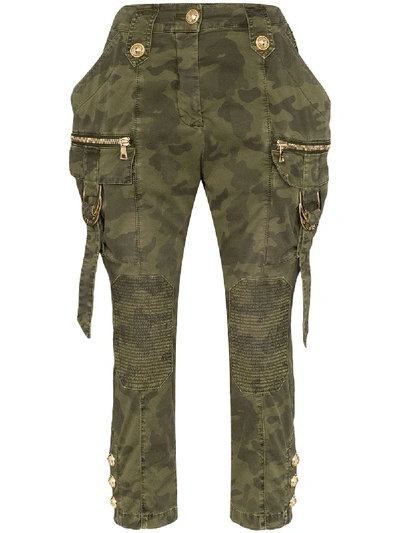 Balmain Camouflage Mid-rise Skinny Jeans In Grün