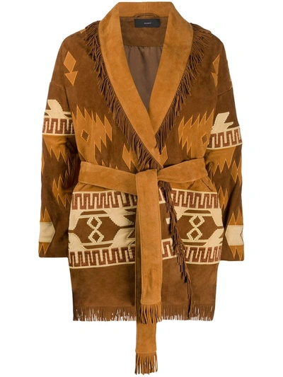 Alanui Icon Embroidered Suede Cardigan In Brown