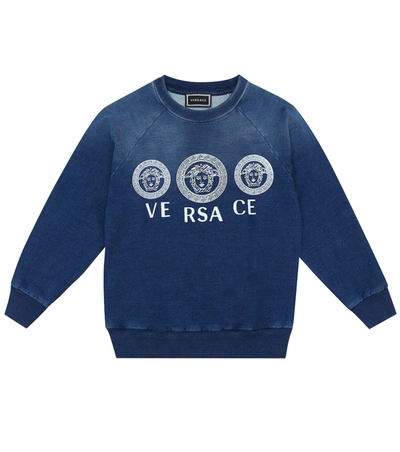 Versace Kids' Logo Stretch-cotton Sweater In Dark Blue