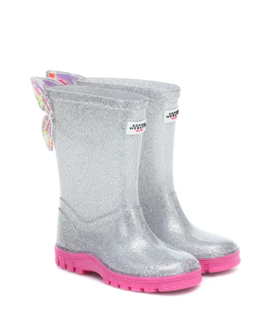 Sophia Webster Mini Kids' Butterfly Rubber Rain Boots In Silver