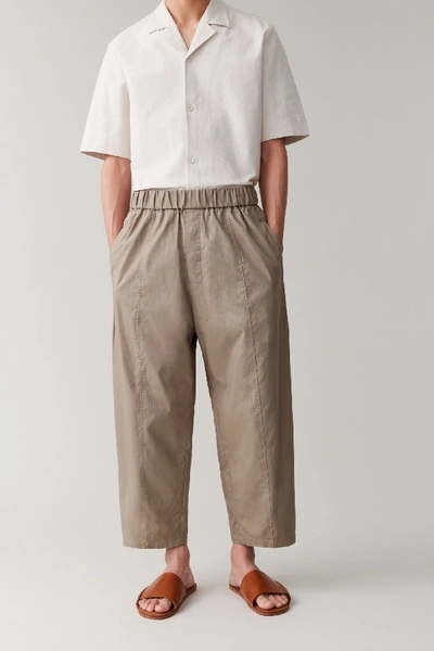 Cos Elasticated Organic-cotton Pants In Brown