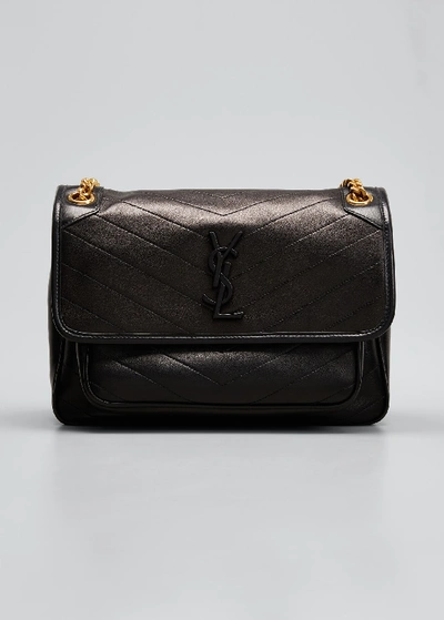 Saint Laurent Niki Medium Monogram Ysl Lamb Leather Shoulder Bag In Black