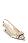 Cole Haan Tali Grand Bow Kitten-heel Metallic Leather Pumps In Gold Metallic Leather