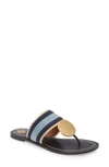 Tory Burch Patos Disk Web Strap Leather Sandals In Ivory/ Navy/ Blue Yonder