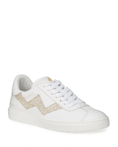 Stuart Weitzman Daryl Leather Low-top Sneakers With Glitter In White/platino