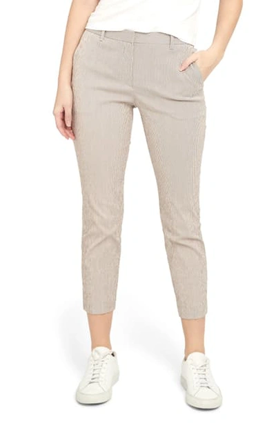 Theory Treeca 4 Striped Cotton-blend Seersucker Tapered Pants In Beige/ White