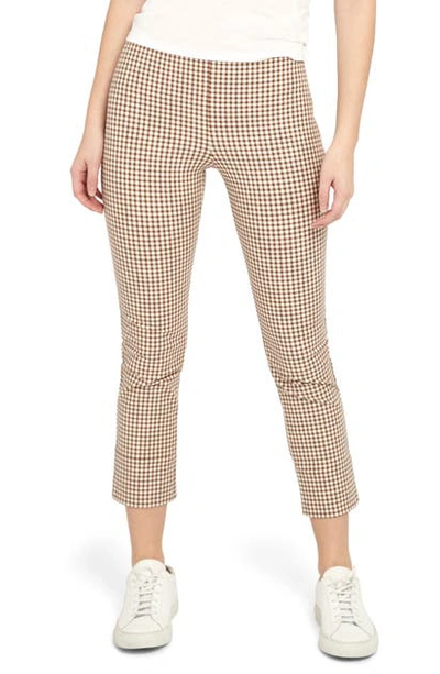 Theory Check Print Stretch Cotton Cropped Skinny Pants In Ivory Multi