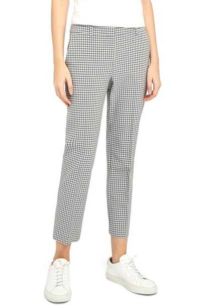 Theory Treeca Check Print Stretch Cropped Pants In Blue Multi