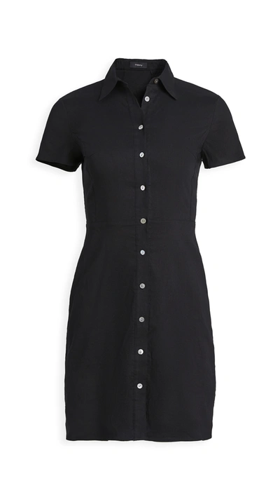 Theory Button-down Short-sleeve Shirtdress In Black