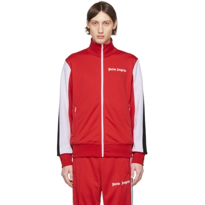 Palm Angels Logo Print Tech Jersey Track Jacket In Red,white,black