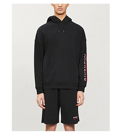 Givenchy Flocked Brand-print Cotton-blend Jersey Hoody In Black
