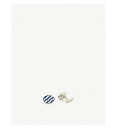 Tyler & Tyler Wave Stripe Enamel Cufflinks In Navy/white