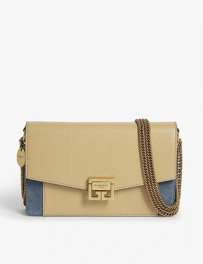 Givenchy Gv3 Leather And Suede Wallet-on-chain In Beige/blue