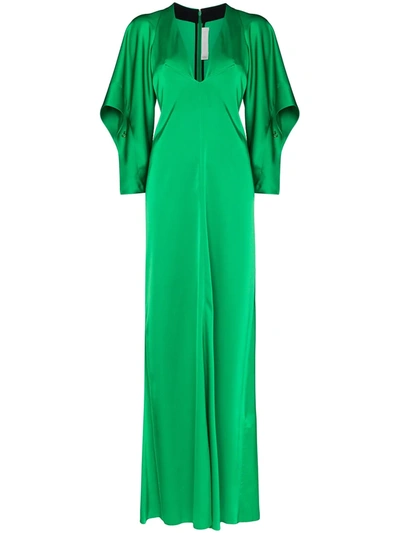 Victoria Beckham Deep V-neck Satin Maxi Dress In Green