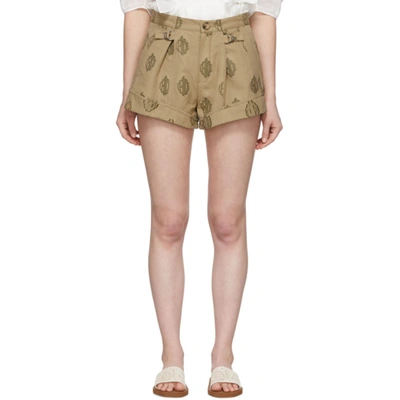 Chloé Chloe Brown Monogram Cuffed Shorts