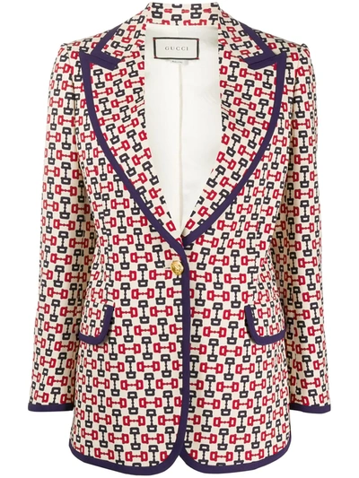 Gucci Horsebit-print Single-breasted Crepe Jacket In Neutrals