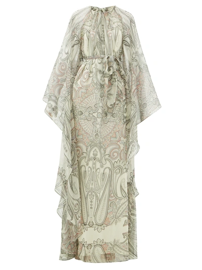 Etro Paisley-print Cape-sleeve Silk-blend Maxi Dress In Ivory