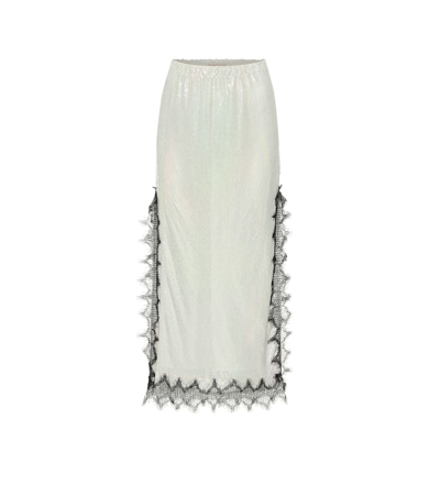 Christopher Kane Lace-trimmed Holographic Chainmail Midi Skirt In Silver