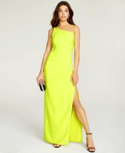 Laundry By Shelli Segal Asymmetric Luxe Crepe Gown In Citron