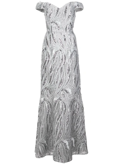 Aidan Mattox Off-the-shoulder Sequin Trumpet Gown In Marble