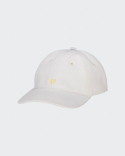 Tom Ford Tf Cotton Canvas & Leather Baseball Cap In White