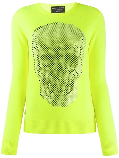 Philipp Plein Rhinestone Skull Jumper In Yellow