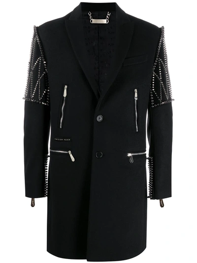 Philipp Plein Single-breasted Studded Coat In Black