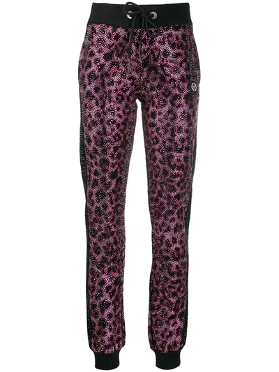 Philipp Plein Pink Paradise Crystal-embellished Leopard Sweatpants In Black