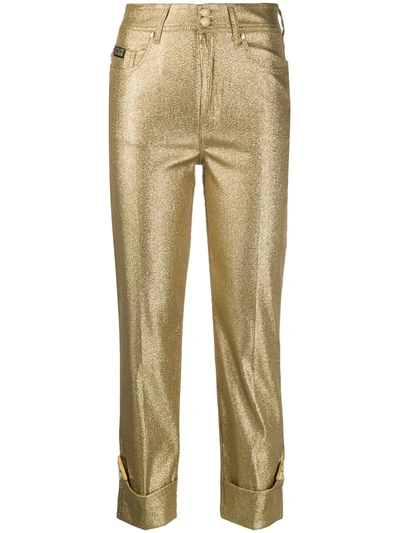 Versace Jeans Couture Metallic Straight-leg Trousers In Gold