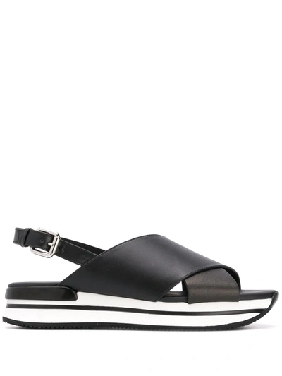 Hogan Stripe Platform Sandals In Black