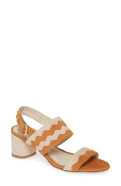 Amalfi By Rangoni Ivano Suede Colorblock Wavy Block Heel Sandal In Brandy Sand Suede