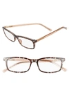 Kate Spade Jodie 50mm Rectangular Reading Glasses In Tortoise/ Beige