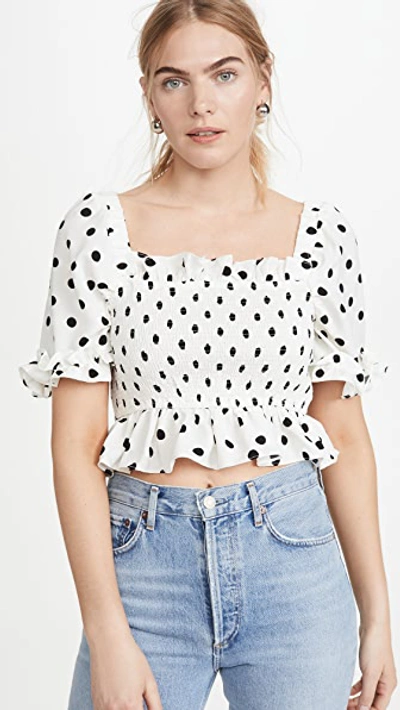 English Factory Polka Dot Smocked Top In White